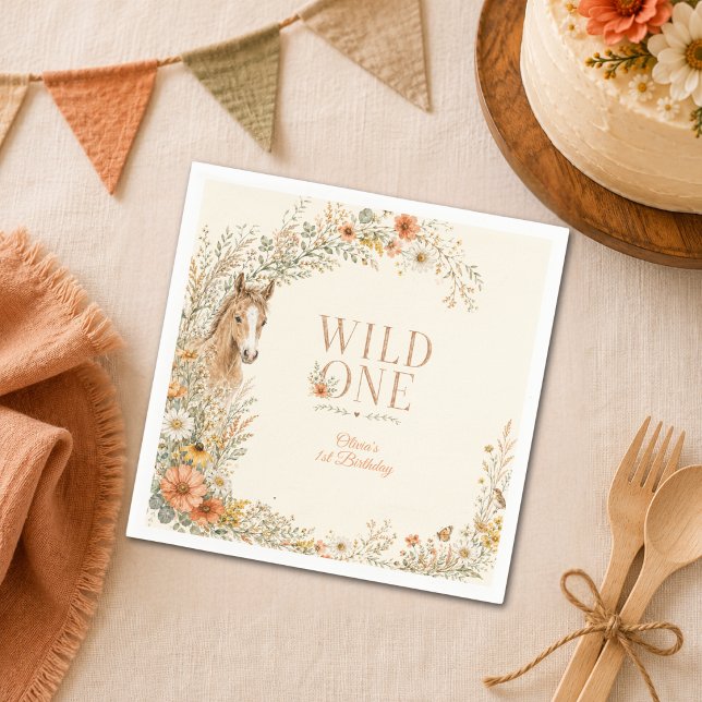 Mädchen Orange Wild One Wildblumen Pferd 1. Geburt Serviette (Von Creator hochgeladen)