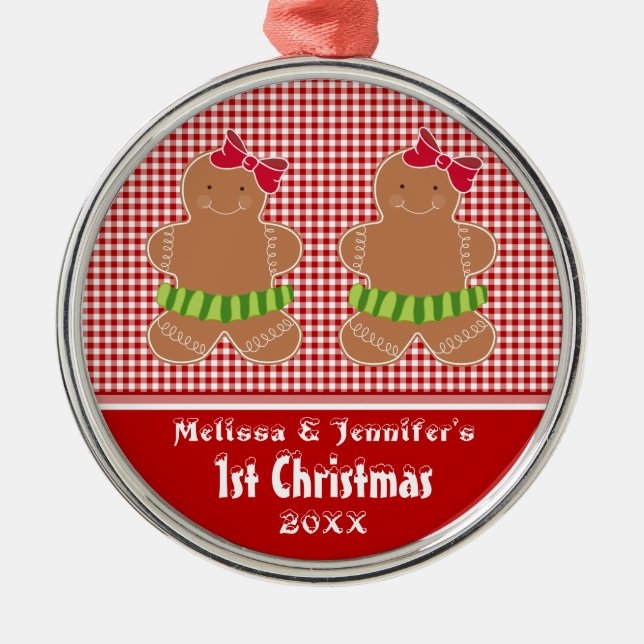 Mädchen paart erste Verzierung des Babys Ornament Aus Metall (Vorne)