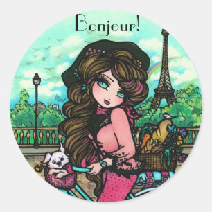 Mädchen Paris französische Bonjour Aufkleber dur