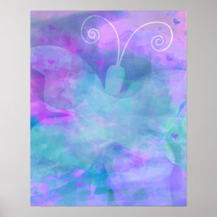 Mädchen Pastell Wasserfarbe Lila Türkis Blau Rosa Poster
