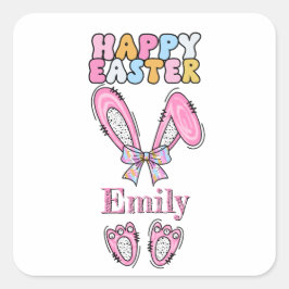 Mädchen personalisieren glückliche Ostern Bunny Pi Quadratischer Aufkleber