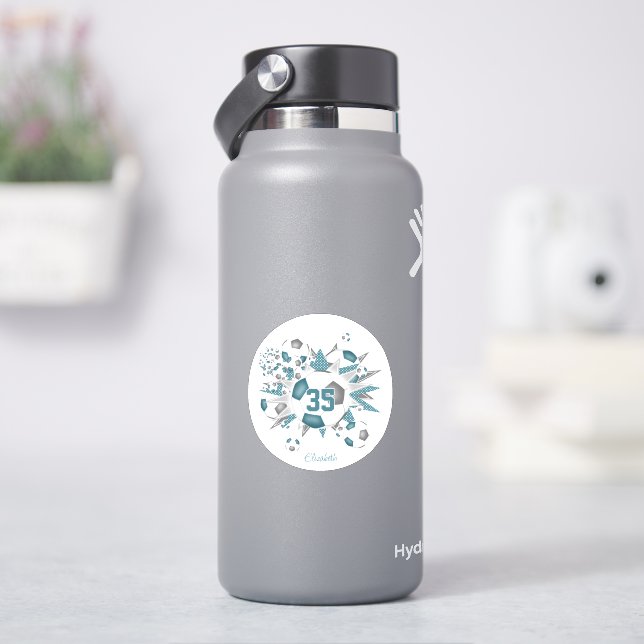 Mädchen personalisiert Fußballstars aquamarin grau Aufkleber (HydroFlask)