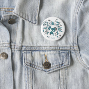 Mädchen personalisiert Fußballstars aquamarin grau Button