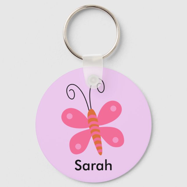 Mädchen Personalisiert Pink Butterfly Schlüsselket Schlüsselanhänger (Vorderseite)