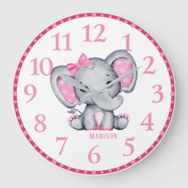 Mädchen Personalisiert Pink Elephant Wall Clock Große Wanduhr