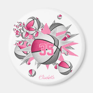 Mädchen personalisierte Basketballsterne rosa grau Magnet