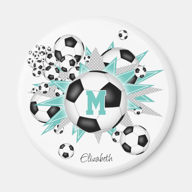 Mädchen personalisierte Fußballbälle Sterne Licht  Magnet (Vorne)