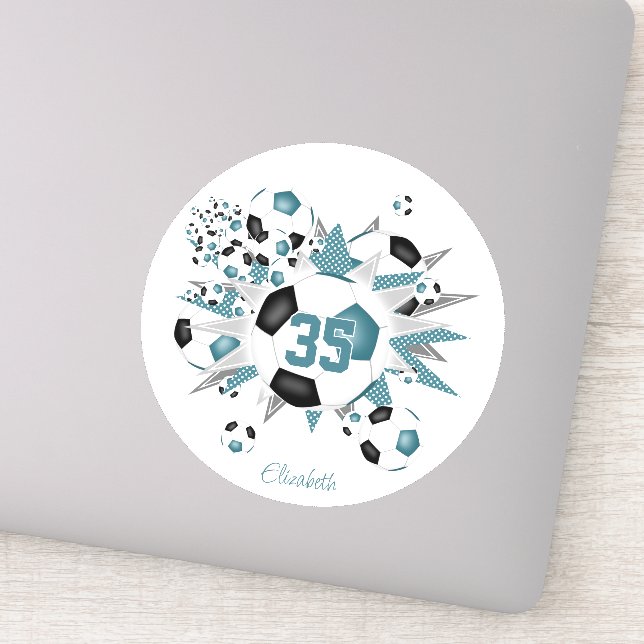 Mädchen personalisierte Fußballstars aquamarin sch Aufkleber (Detail)