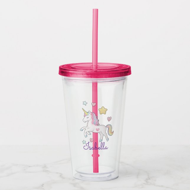 Mädchen Personalisierte Niedliche Whimsical Unicor Acryltrinkbecher (Vorderseite)