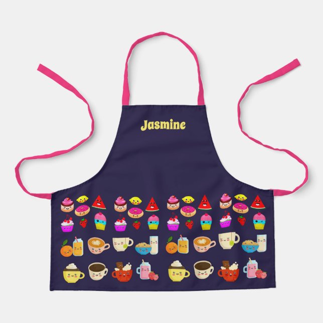 Mädchen Personalisierte Schürze mit Kawaii Party F (Vorderseite)