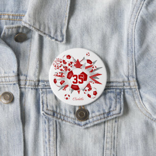 Mädchen personalisierter Fußball-Ball blasen rot Button