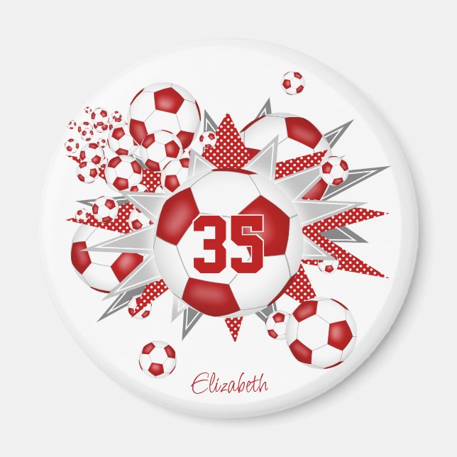 Mädchen personalisierter Fußball-Ball blasen rot Magnet (Vorne)