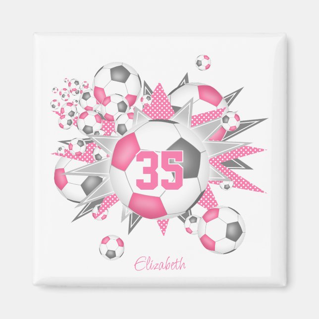 Mädchen personalisierter Fußball Blowout Rosa grau Magnet (Vorne)
