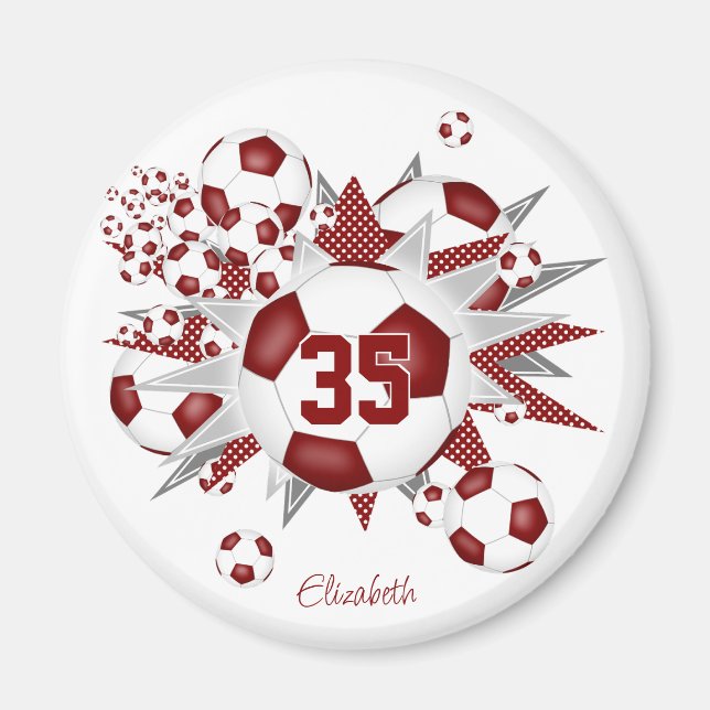 Mädchen personalisierter Fußballballbummel Magnet (Vorne)