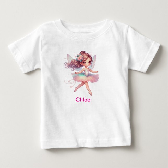 Mädchen personalisierter Name Ballerina Baby T-shirt (Vorderseite)