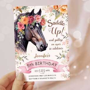 Mädchen Pferd 5. Geburtstag Pink Cowgirl Sattel Up Einladung