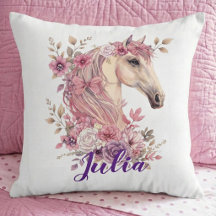 Mädchen Pferd Pony Pastell Blumen Wurfkissen