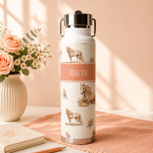 Mädchen Pfirsich Pferd Rosen Muster Personalisiert Trinkflasche