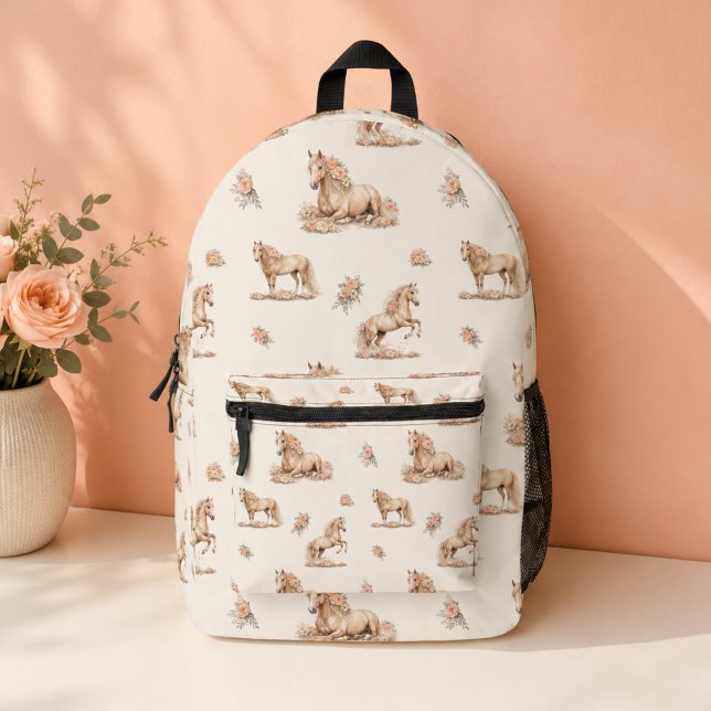 Mädchen Pfirsich Rose Pferd Muster Bedruckter Rucksack (Von Creator hochgeladen)