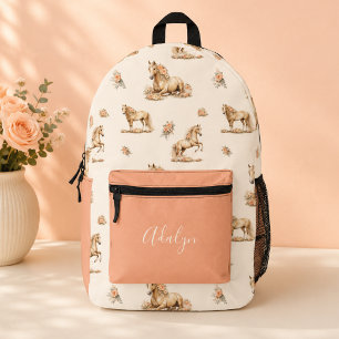 Mädchen Pfirsich Rose Pferd Script-Schriftzug Mono Bedruckter Rucksack