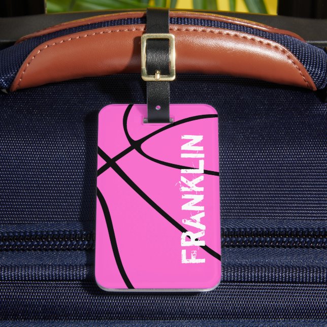 Mädchen Pink Basketball Custom Team oder Spielerna Gepäckanhänger (Vorderseite Insitu 2)