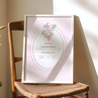 Mädchen Pink Berry Sweet Erdbeere Willkommensschil Poster