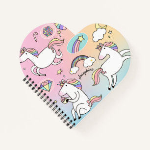 Mädchen-Pink Einhorn Regenbogen Stern Herzform Notizbuch