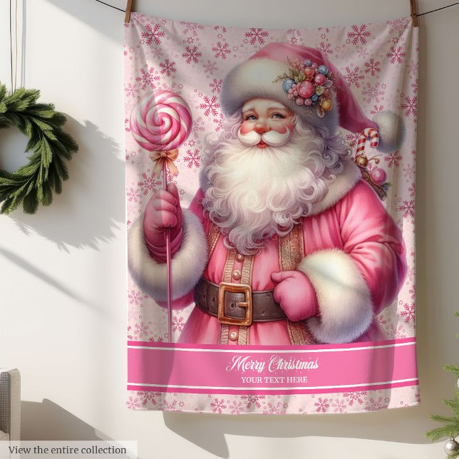 Mädchen Pink Santa Claus Blanket Pinkmas Custom Sherpadecke ( Girls Pink Santa Claus Blanket Pinkmas Custom Name)