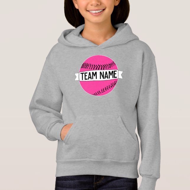 Mädchen Pink Softball Custom Team Name Fastpech Hoodie (Vorderseite)
