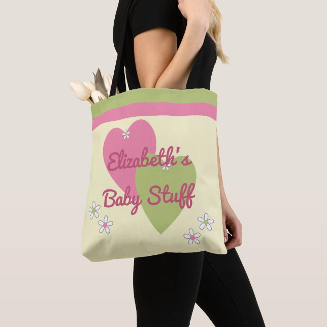 Mädchen pink und grün mit einem Namen für Spielzeu Tasche (Von Nahem)