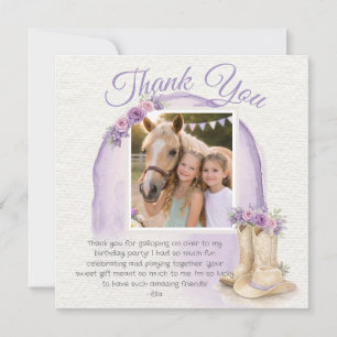 Mädchen Pony Cowgirl Geburtstagsfoto Danke Karte