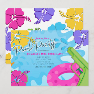 Mädchen Poolparty Spritzpistole Wasser Sommer Hibi Einladung