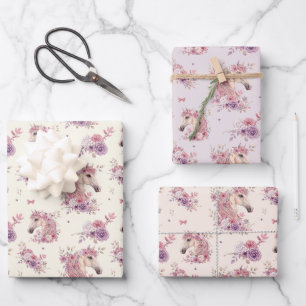 Mädchen Pretty Ponies Pastell Blumen Pferd Geschenkpapier Set