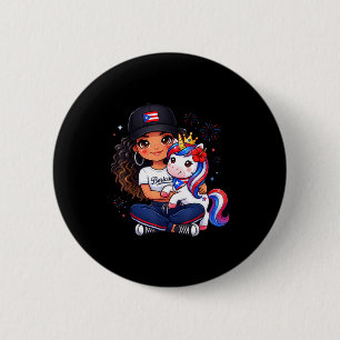 Mädchen Prinzessin Einhorn Boricua-Flagge Kleinkin Button