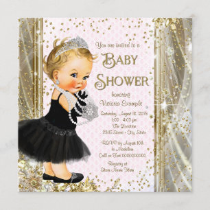 Mädchen Prinzessin Kleine Dame Rosa Gold Babyparty Einladung