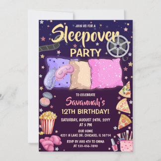 Mädchen-Pyjama-Party zum Geburtstag Einladung