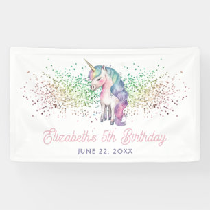 Mädchen Regenbogen Glitter Magisches Einhorn Gebur Banner