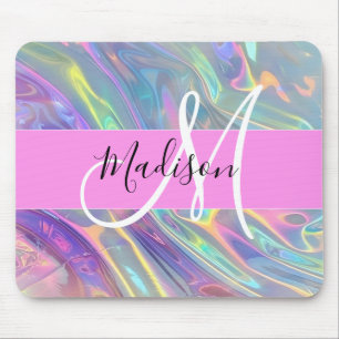 Mädchen Regenbogen Holografischer Iris Monogramm N Mousepad