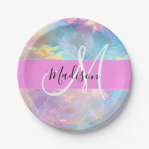 Mädchen Regenbogen Holografisches Irisierendes Mon Pappteller