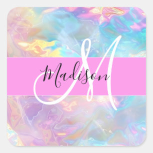 Mädchen Regenbogen Holografisches Irisierendes Mon Quadratischer Aufkleber