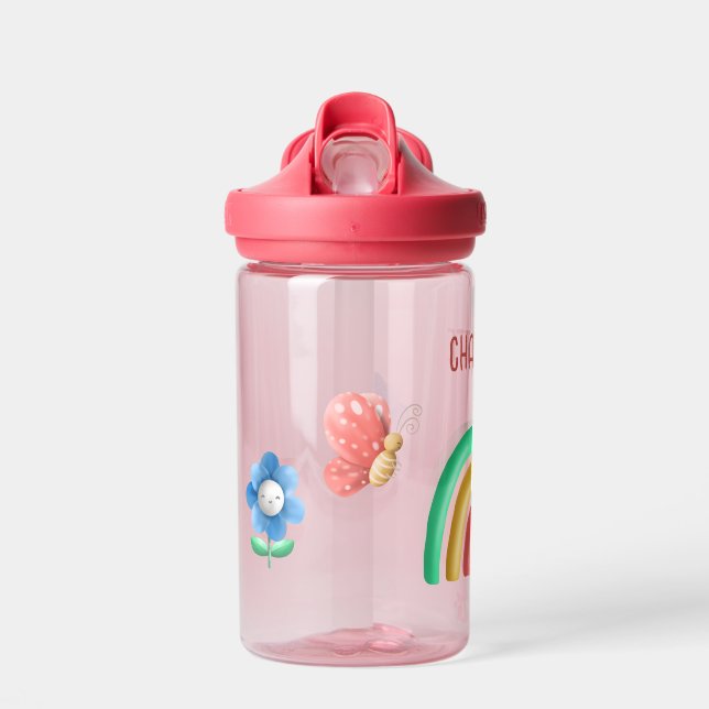 Mädchen Regenbogen Schmetterling Kinder Personalis Trinkflasche (Vorne)