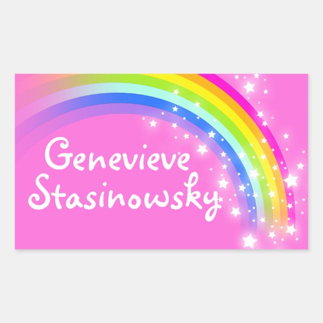 Mädchen Regenbogenname Rosa ID-Aufkleber Rechteckiger Aufkleber (Vorderseite)