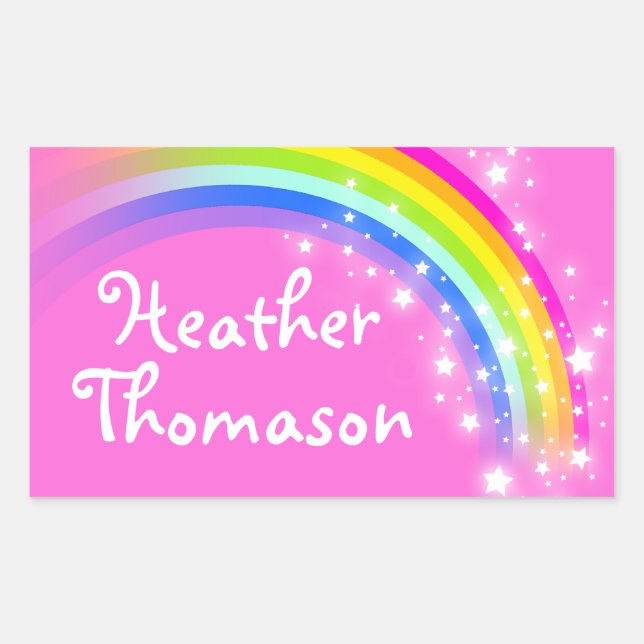 Mädchen Regenbogenname Rosa ID-Aufkleber Rechteckiger Aufkleber (Vorderseite)