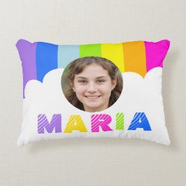 Mädchen Regenbogenstreifen Foto Name Kissen