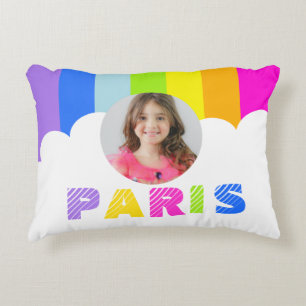 Mädchen Regenbogenstreifen Foto Name Paris Kopfkis Zierkissen
