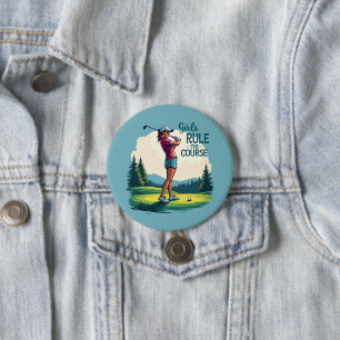Mädchen regieren den Kurs Retro Golf Illustration Button