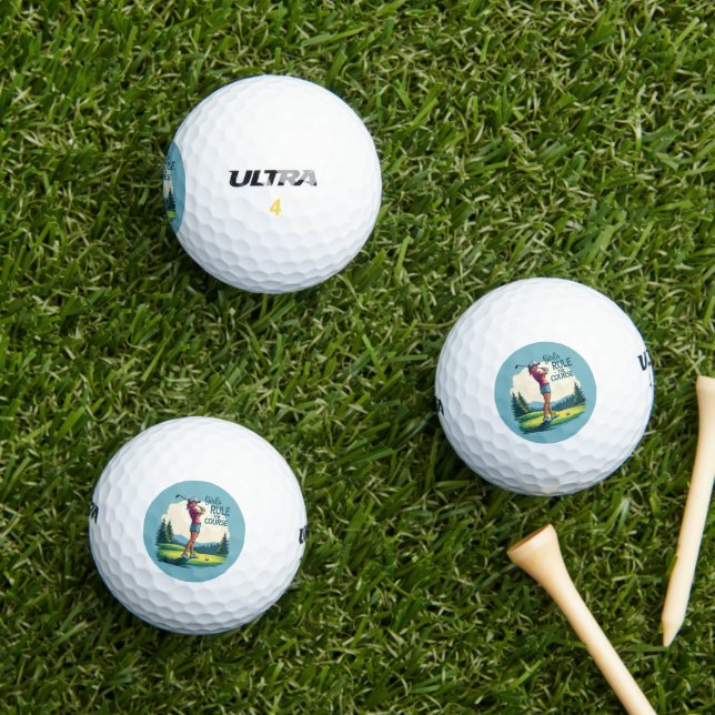 Mädchen regieren den Kurs Retro Golf Illustration Golfball (Insitu Gras)