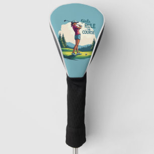 Mädchen regieren den Kurs Retro Golf Illustration Headcover