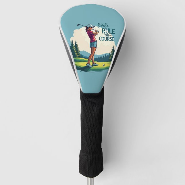 Mädchen regieren den Kurs Retro Golf Illustration Headcover (Vorderseite)