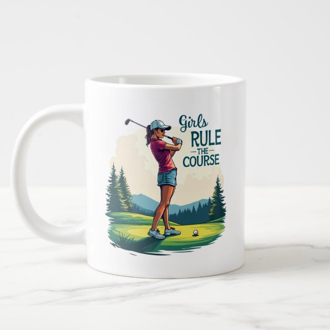Mädchen regieren den Kurs Retro Golf Illustration Jumbo-Tasse (Links)